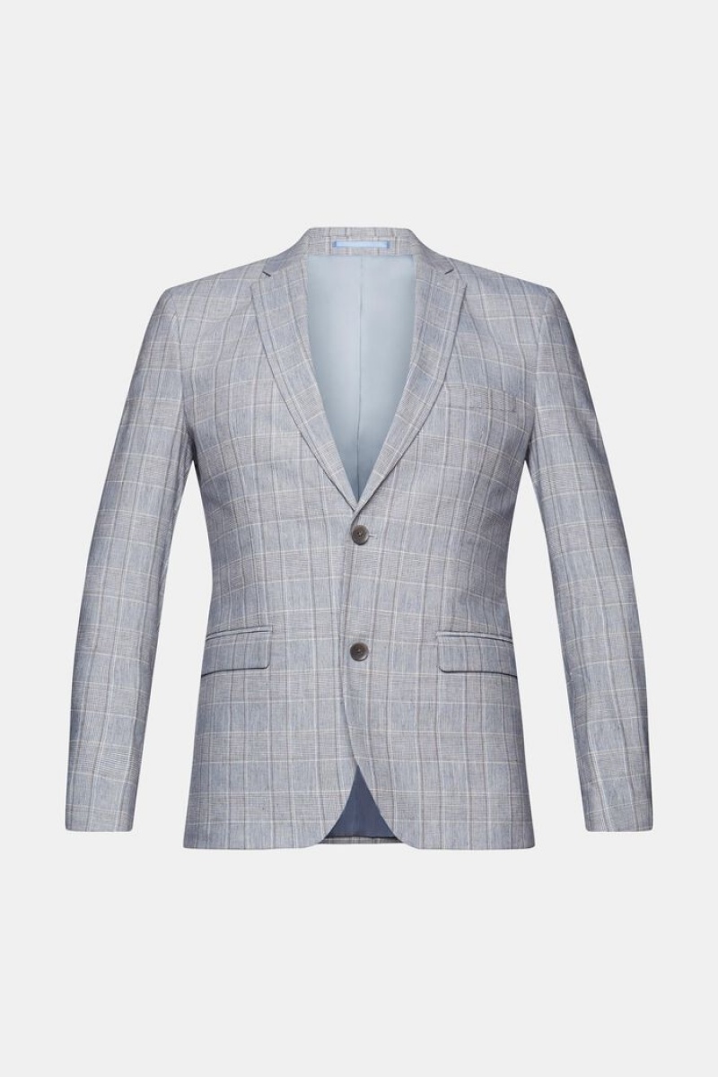 Pánské Blejzry Esprit Single-breasted Slim Fit Chequered Světle Blankyt | VGN087139