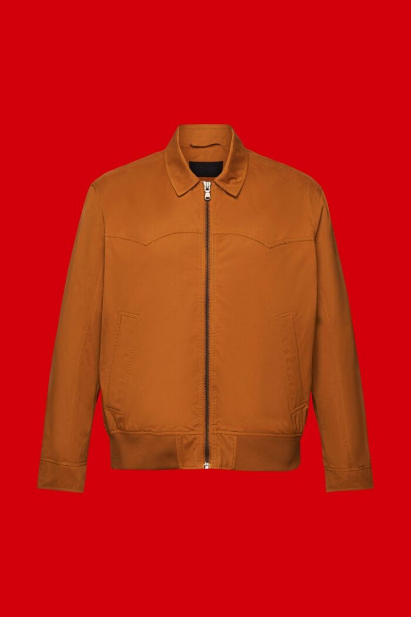 Pánské Bundy Esprit Bomber With Turn-down Collar Hnědé | FTJ419356