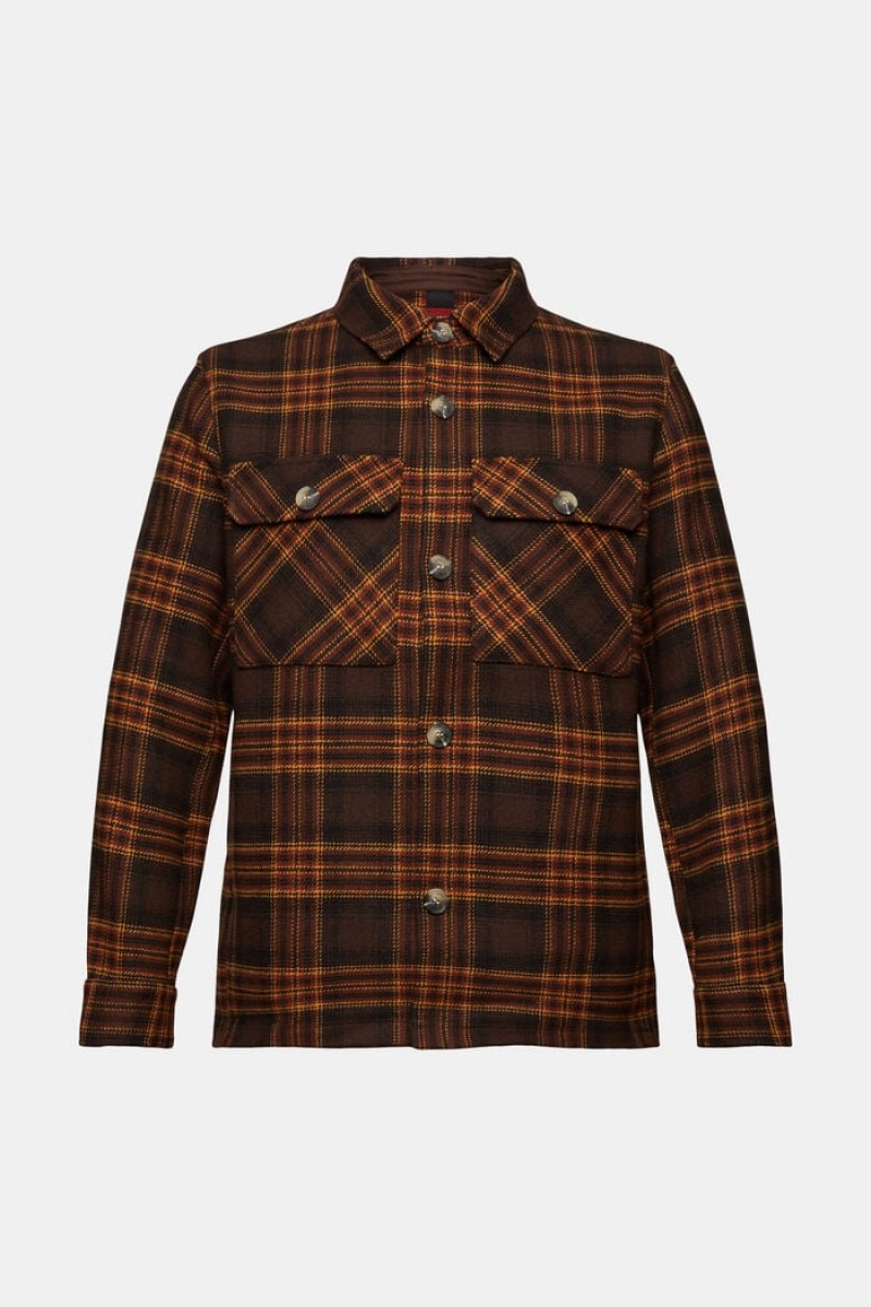 Pánské Bundy Esprit Checkered Vlna Blend Tmavě Hnědé | LGC478923