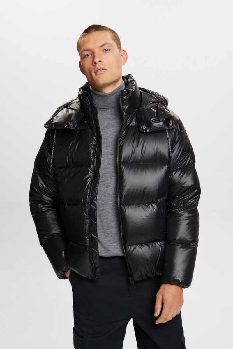 Pánské Bundy Esprit Down Glossy Puffer Černé | AWM724601