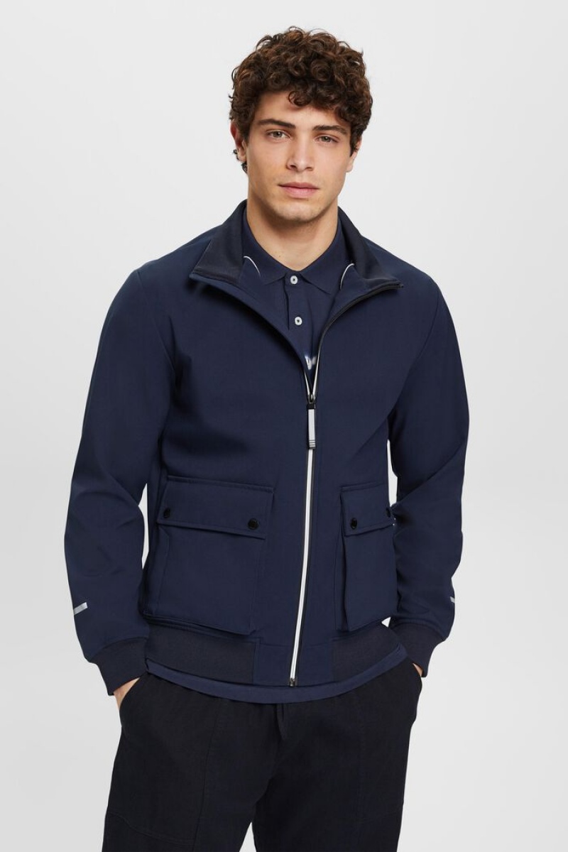 Pánské Bundy Esprit Herringbone Softshell Tmavě Blankyt | YMV478602