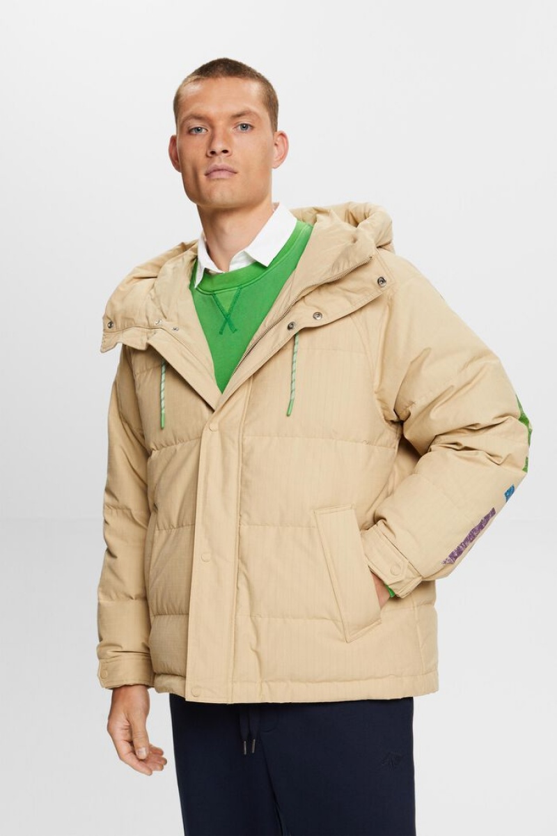 Pánské Bundy Esprit Logo Down Puffer Hnědé | XSY287543