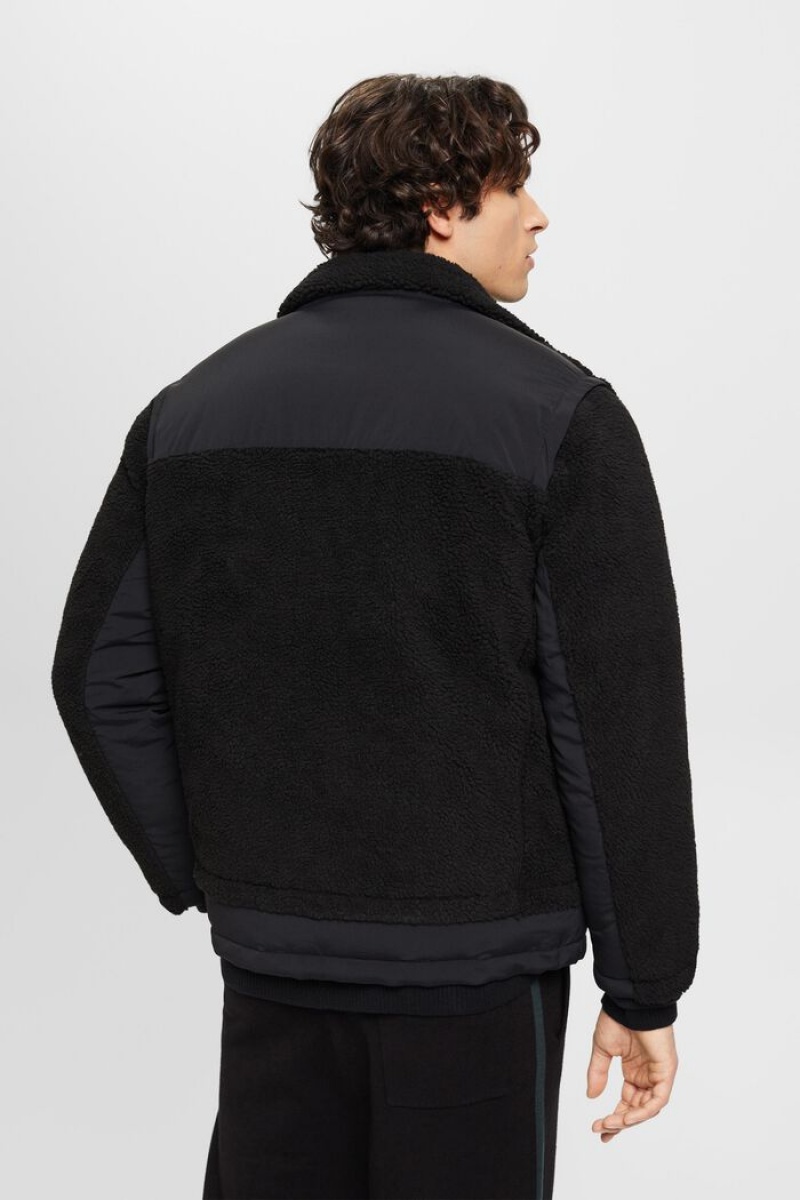 Pánské Bundy Esprit Paneled Sherpa Černé | IME914326