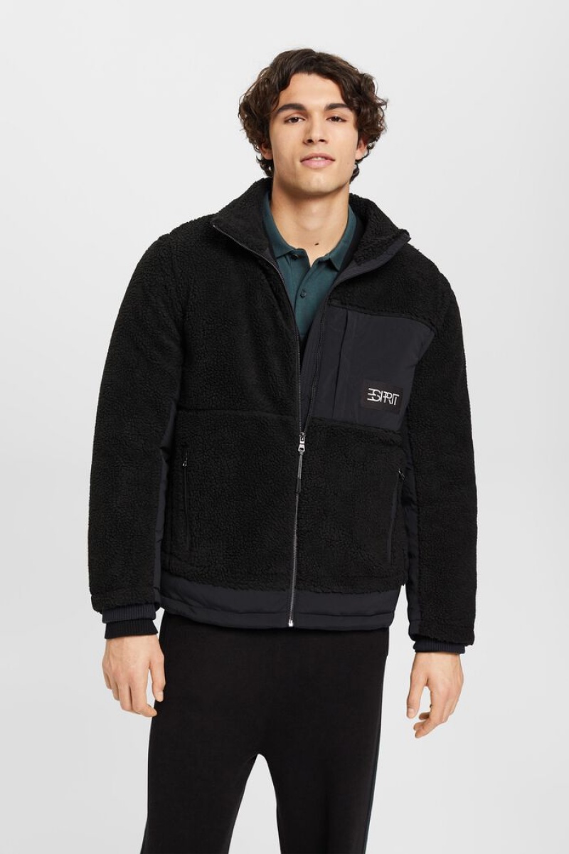 Pánské Bundy Esprit Paneled Sherpa Černé | IME914326