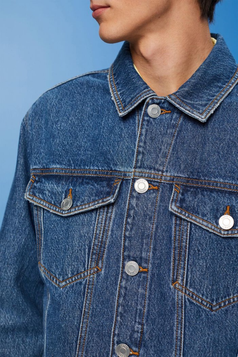 Pánské Bundy Esprit Sustainable Bavlněné Denim Blankyt | LWV318970