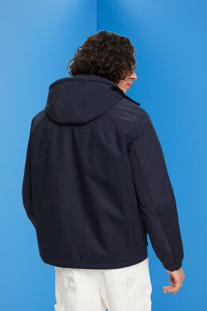 Pánské Bundy Esprit Utility With Detachable Hood Tmavě Blankyt | RIX128037