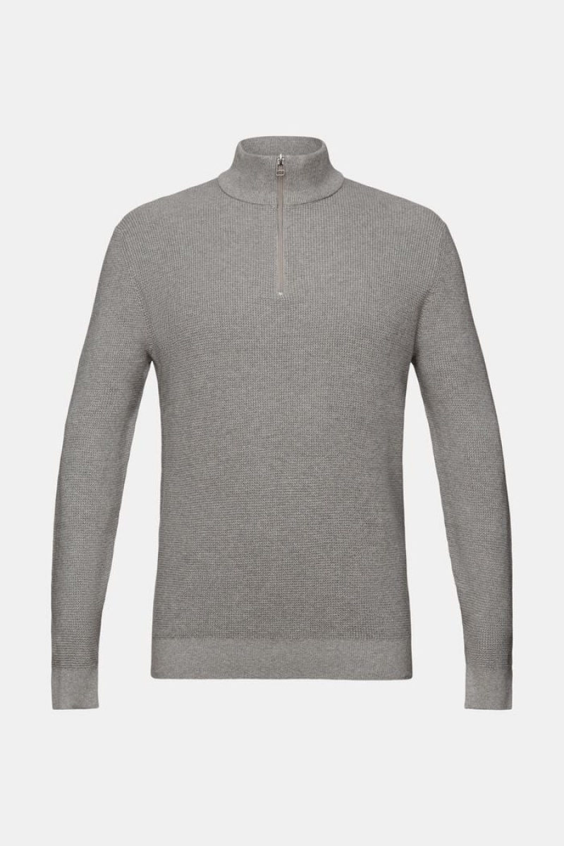 Pánské Jumpers Esprit Bavlněné Zip Troyer Šedé | TUM812374