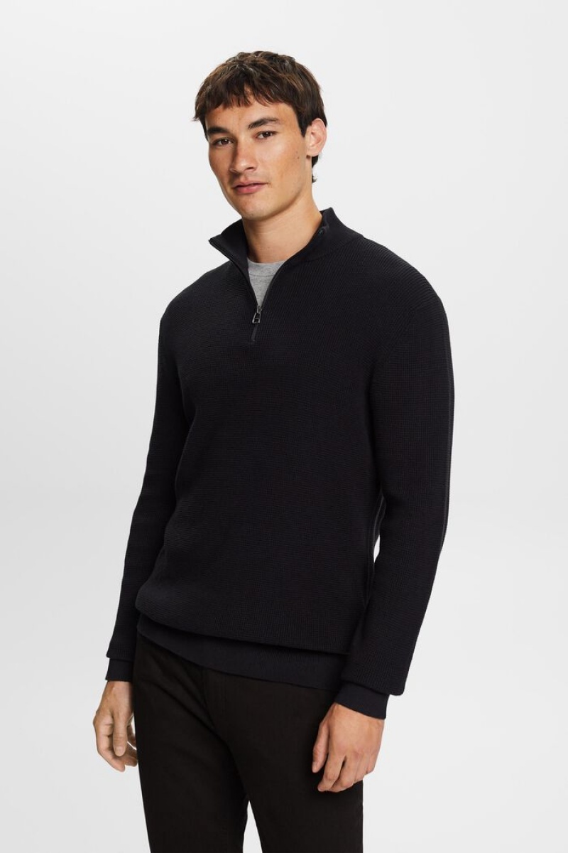 Pánské Jumpers Esprit Bavlněné Zip Troyer Černé | VBF834925