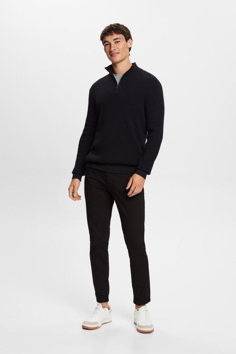 Pánské Jumpers Esprit Bavlněné Zip Troyer Černé | VBF834925