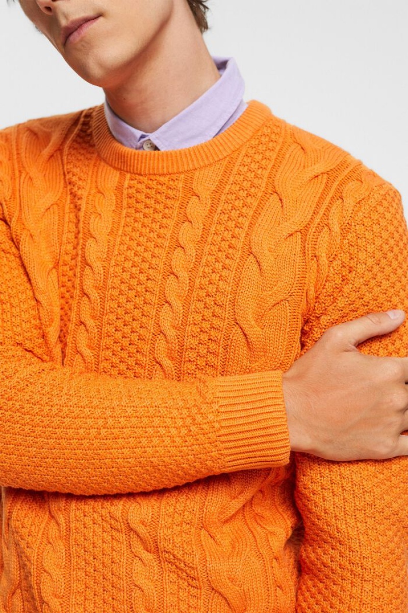 Pánské Jumpers Esprit Cable Knit Oranžové | ZSM963204