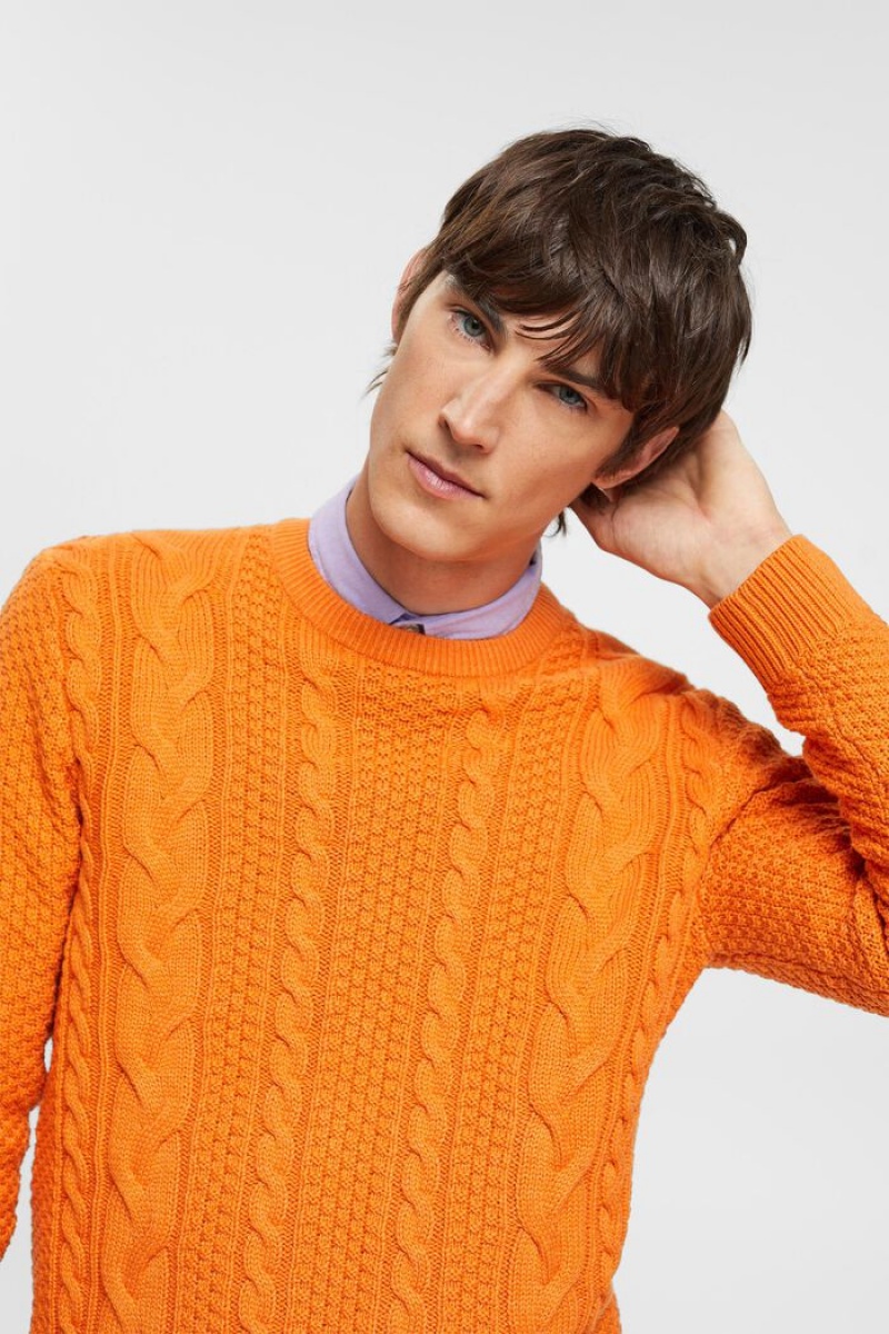 Pánské Jumpers Esprit Cable Knit Oranžové | ZSM963204