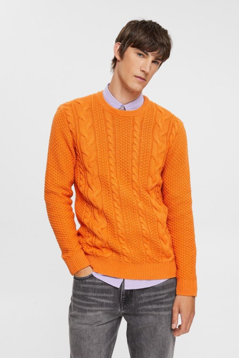 Pánské Jumpers Esprit Cable Knit Oranžové | ZSM963204