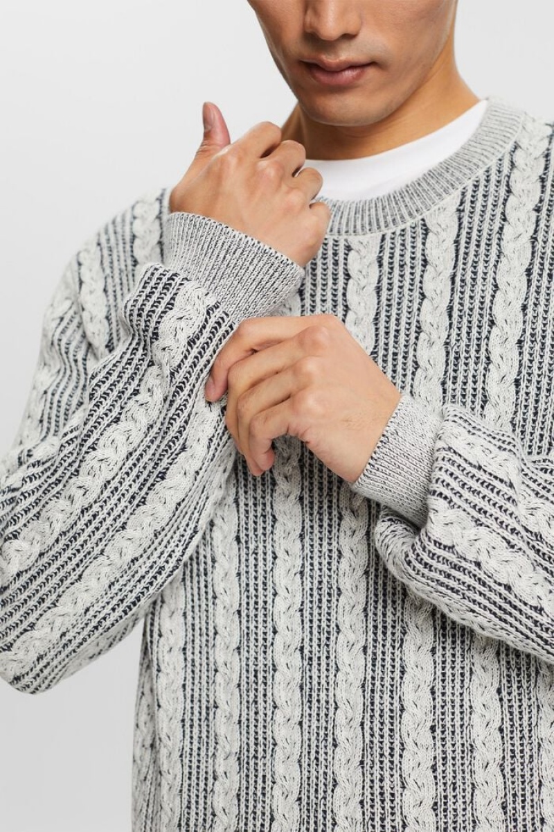 Pánské Jumpers Esprit Cable-knit Crewneck Tmavě Blankyt | YKE453096