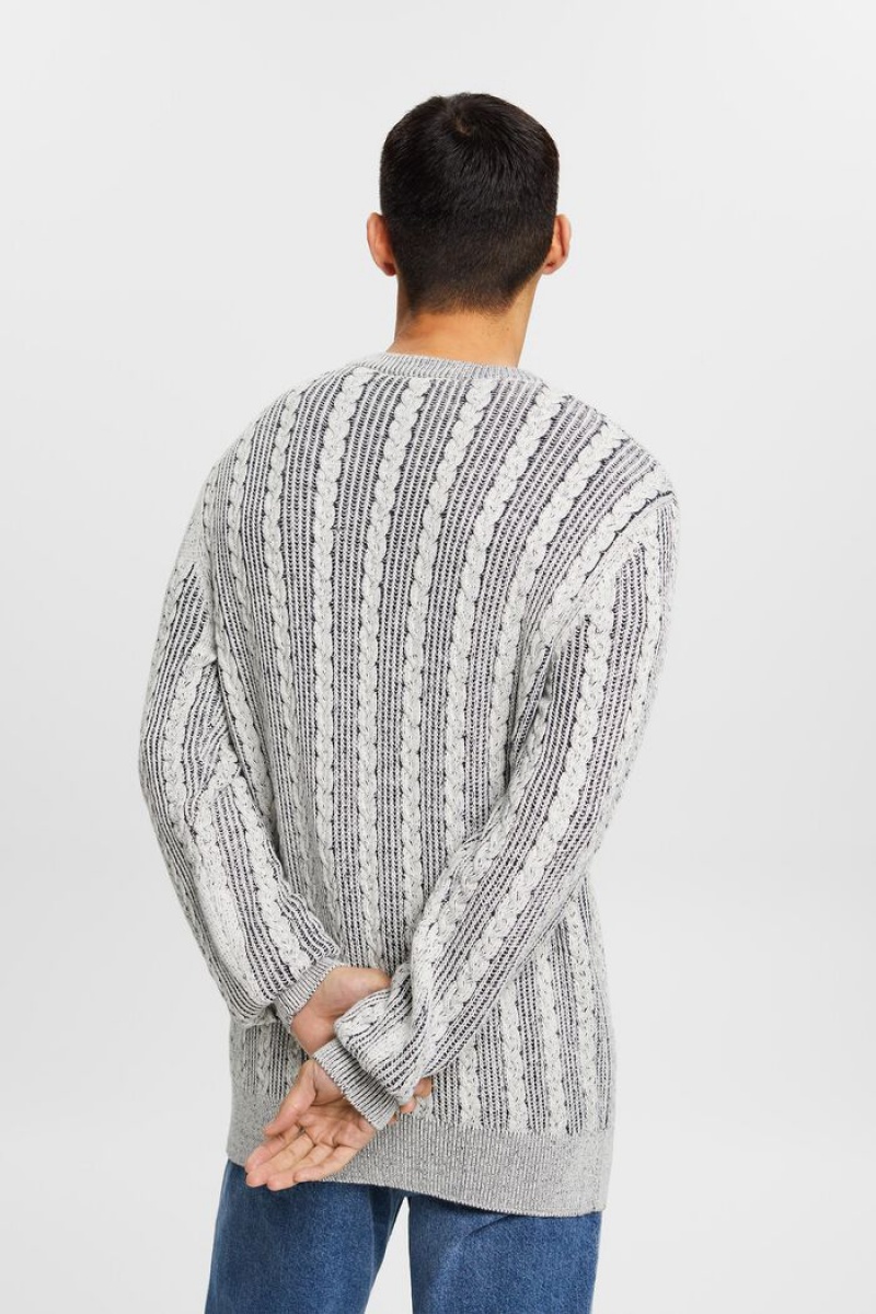 Pánské Jumpers Esprit Cable-knit Crewneck Tmavě Blankyt | YKE453096