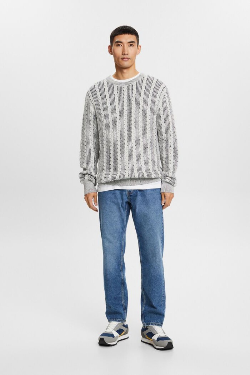 Pánské Jumpers Esprit Cable-knit Crewneck Tmavě Blankyt | YKE453096