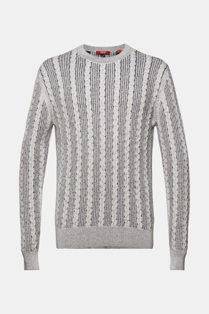 Pánské Jumpers Esprit Cable-knit Crewneck Tmavě Blankyt | YKE453096