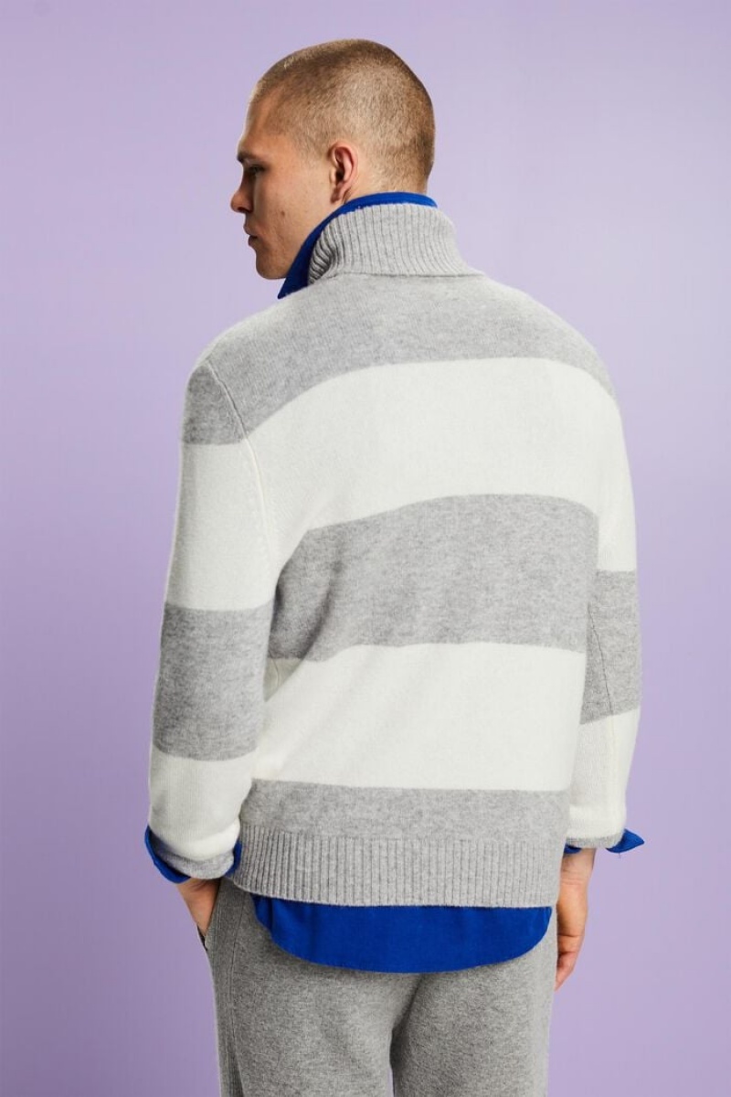 Pánské Jumpers Esprit Cashmere Pruhovaný Turtleneck Světle Šedé | QTW912458