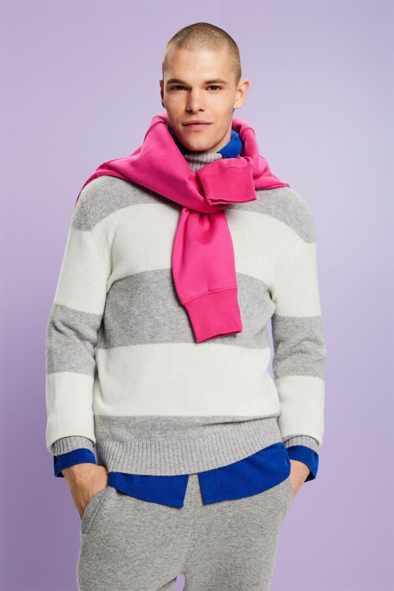 Pánské Jumpers Esprit Cashmere Pruhovaný Turtleneck Světle Šedé | QTW912458