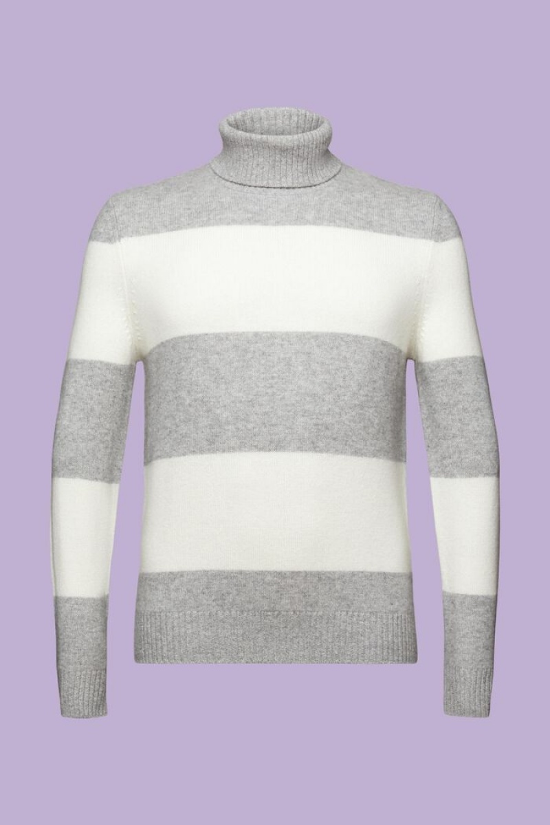 Pánské Jumpers Esprit Cashmere Pruhovaný Turtleneck Světle Šedé | QTW912458