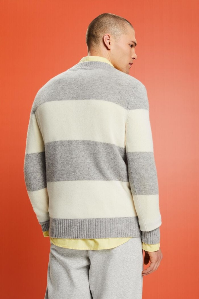 Pánské Jumpers Esprit Cashmere V-neck Rugby Stripe Světle Šedé | DYT267813