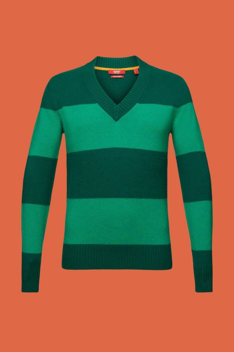 Pánské Jumpers Esprit Cashmere V-neck Rugby Stripe Tyrkysové Zelene | MNH837215