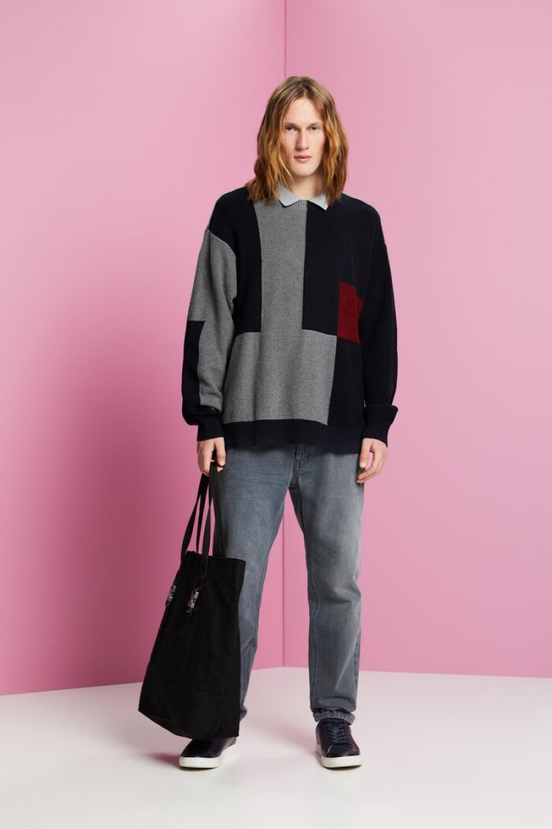 Pánské Jumpers Esprit Color Blocked Crewneck Světle Šedé | YPQ825036