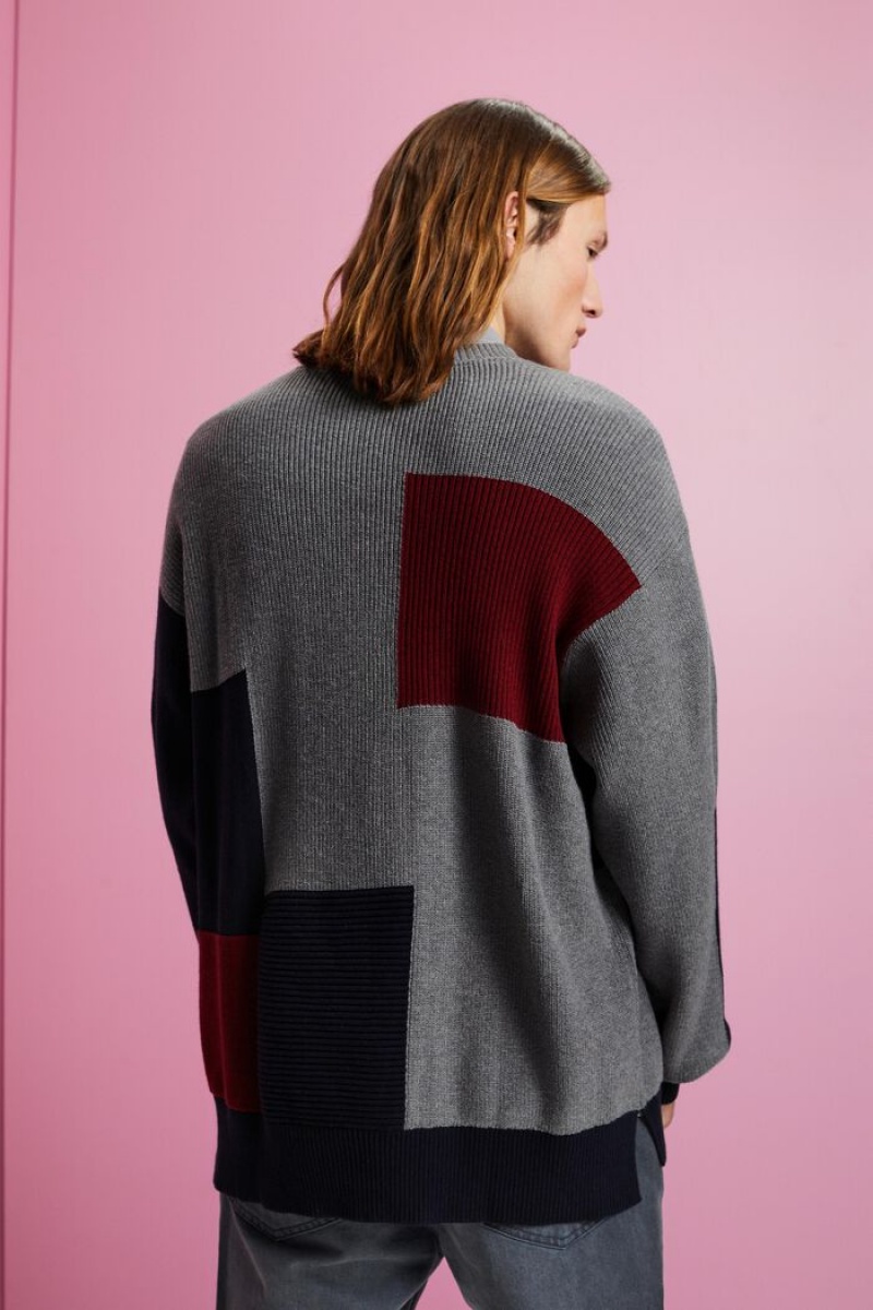 Pánské Jumpers Esprit Color Blocked Crewneck Světle Šedé | YPQ825036