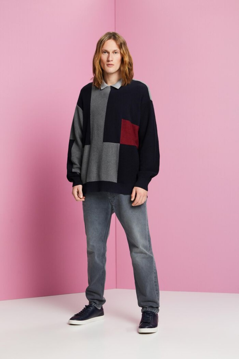 Pánské Jumpers Esprit Color Blocked Crewneck Světle Šedé | YPQ825036