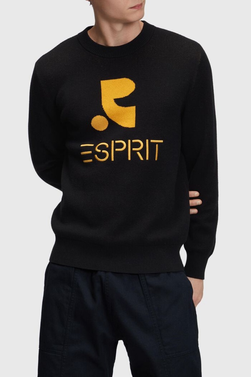 Pánské Jumpers Esprit Crewneck With Cashmere Černé | GDS682034