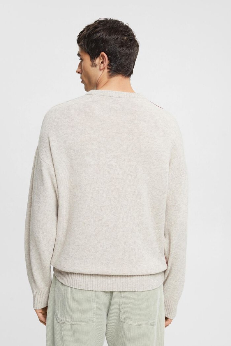 Pánské Jumpers Esprit Jacquard With Vlna Blend Krém Béžový | TDB496078