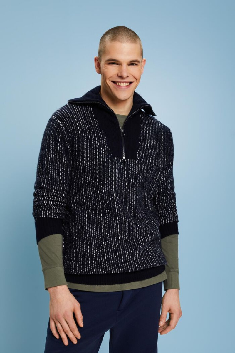 Pánské Jumpers Esprit Long Sleeve Troyer Tmavě Blankyt | YRW836154