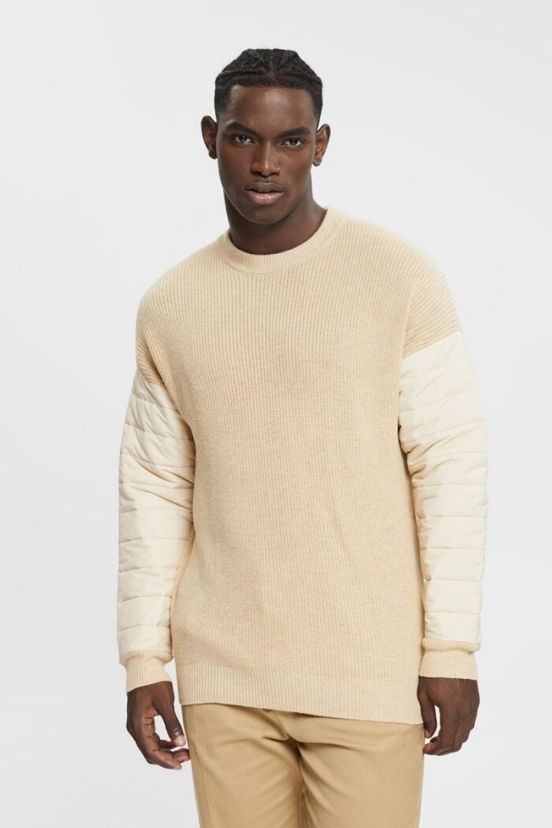 Pánské Jumpers Esprit Mixed Materiál Krém Béžový | UMD376098