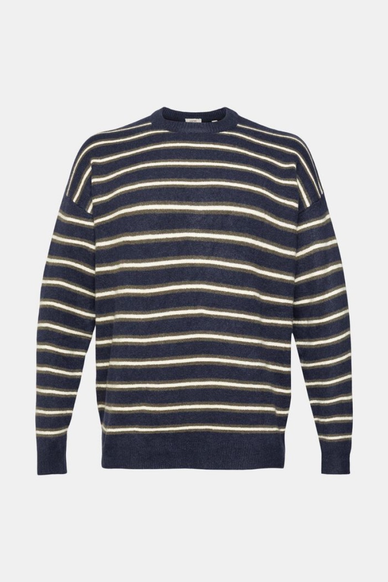 Pánské Jumpers Esprit Pruhovaný Pletené Tmavě Blankyt | BDL760429