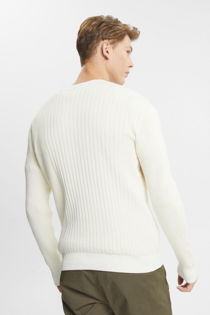 Pánské Jumpers Esprit Rib Knit Bílé | KDX584106