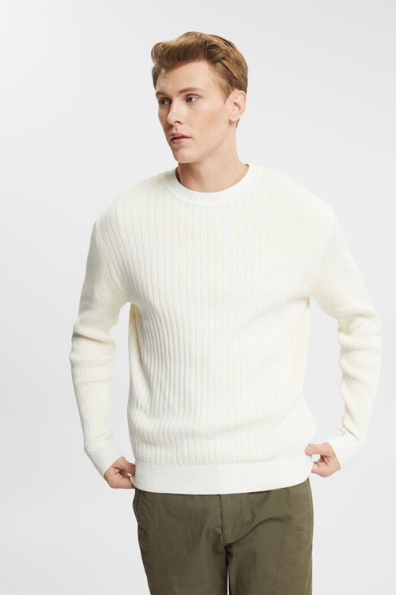 Pánské Jumpers Esprit Rib Knit Bílé | KDX584106