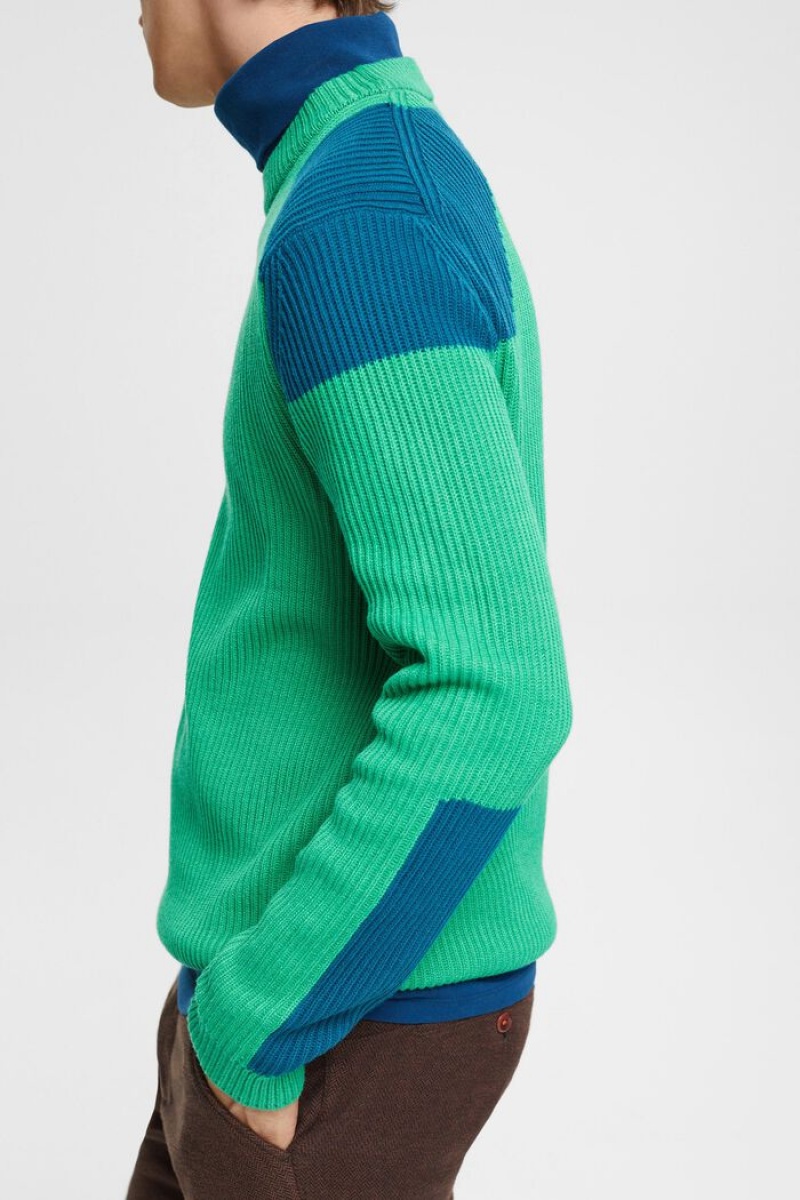 Pánské Jumpers Esprit Rib Knit With Colour Block Details Světle Zelene | WKU530647