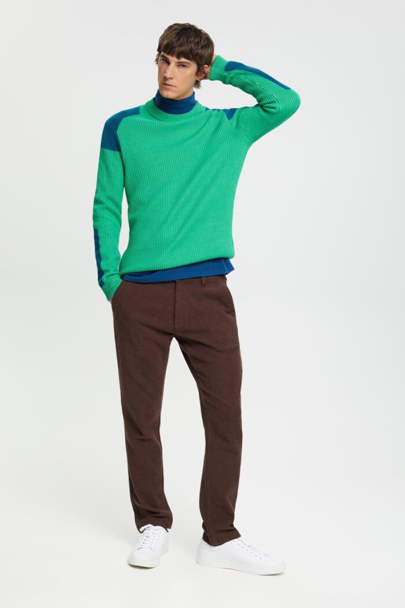 Pánské Jumpers Esprit Rib Knit With Colour Block Details Světle Zelene | WKU530647