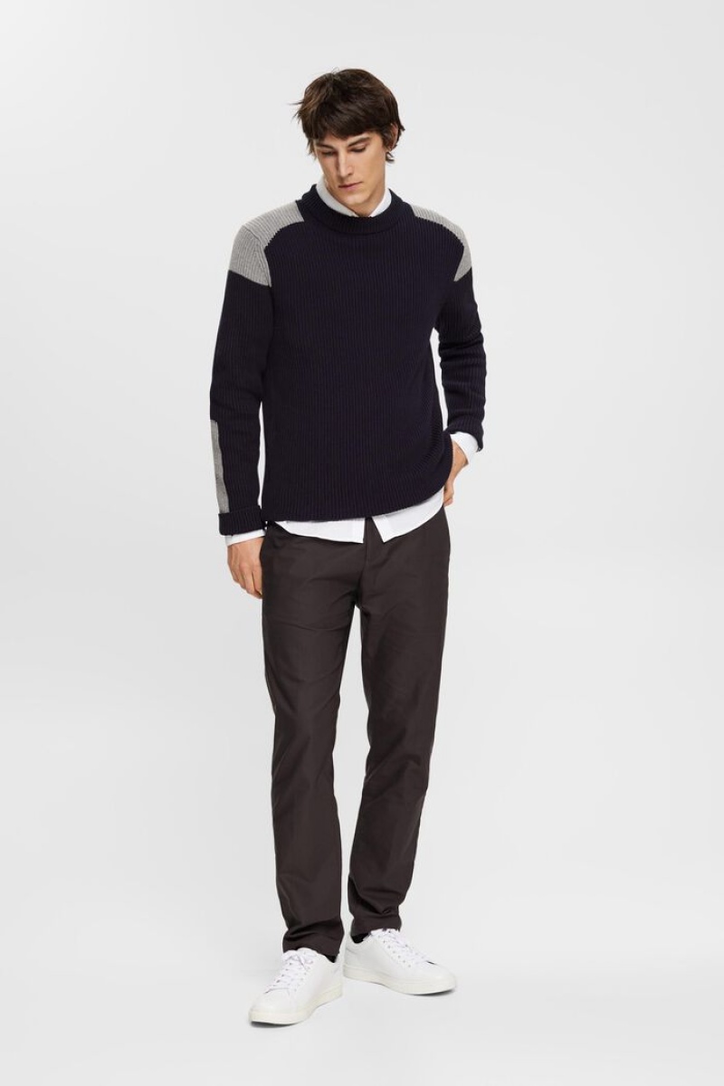 Pánské Jumpers Esprit Rib Knit With Colour Block Details Tmavě Blankyt | RLM954021