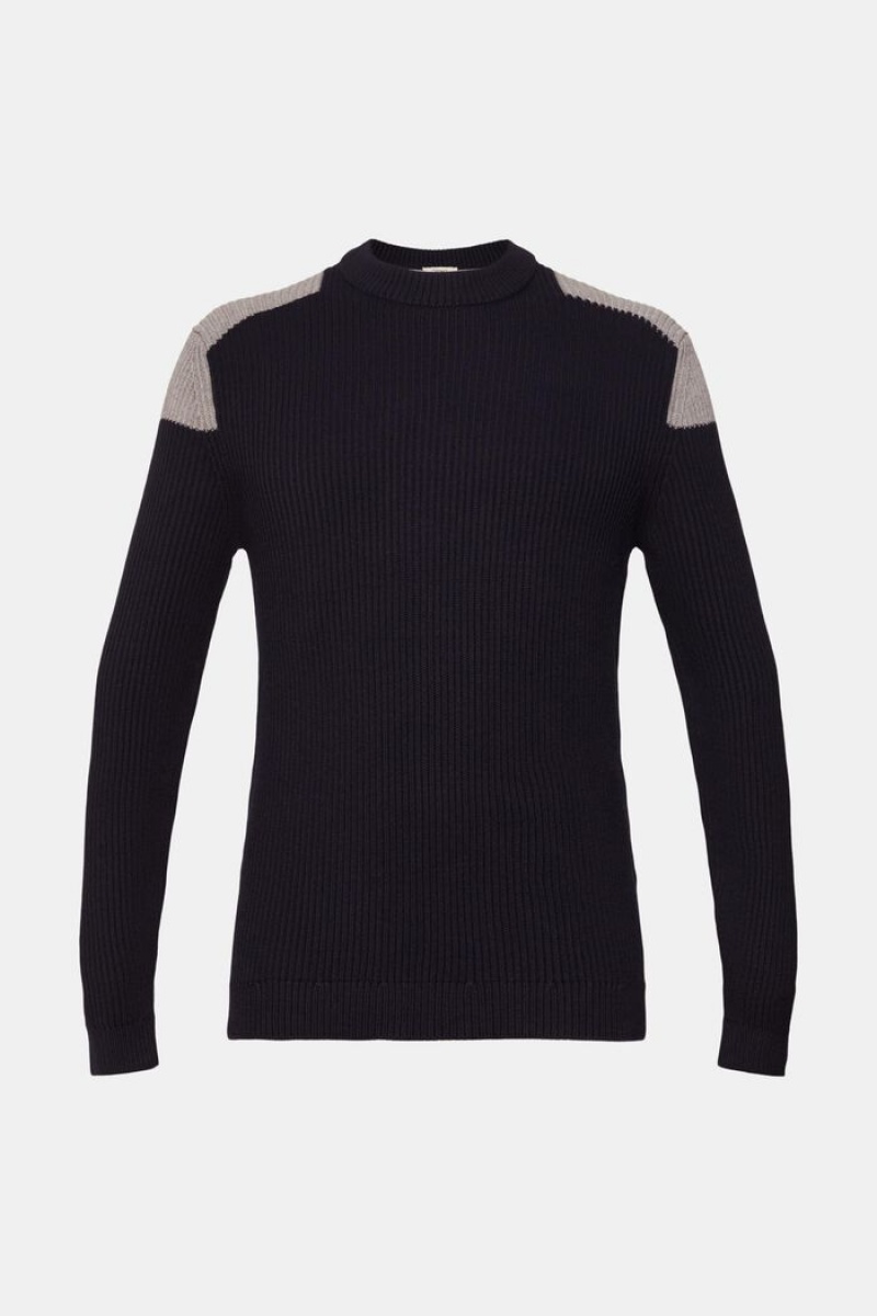 Pánské Jumpers Esprit Rib Knit With Colour Block Details Tmavě Blankyt | RLM954021