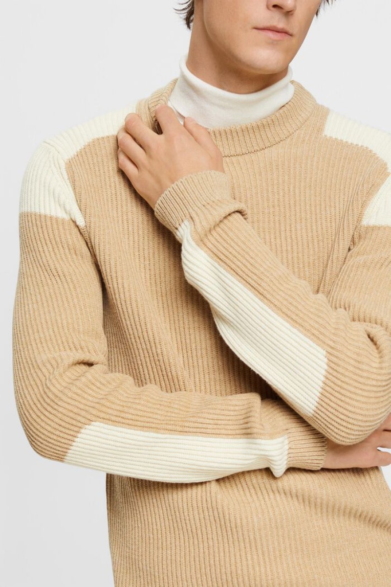 Pánské Jumpers Esprit Rib Knit With Colour Block Details Hnědožlutý Béžový | HPD730459