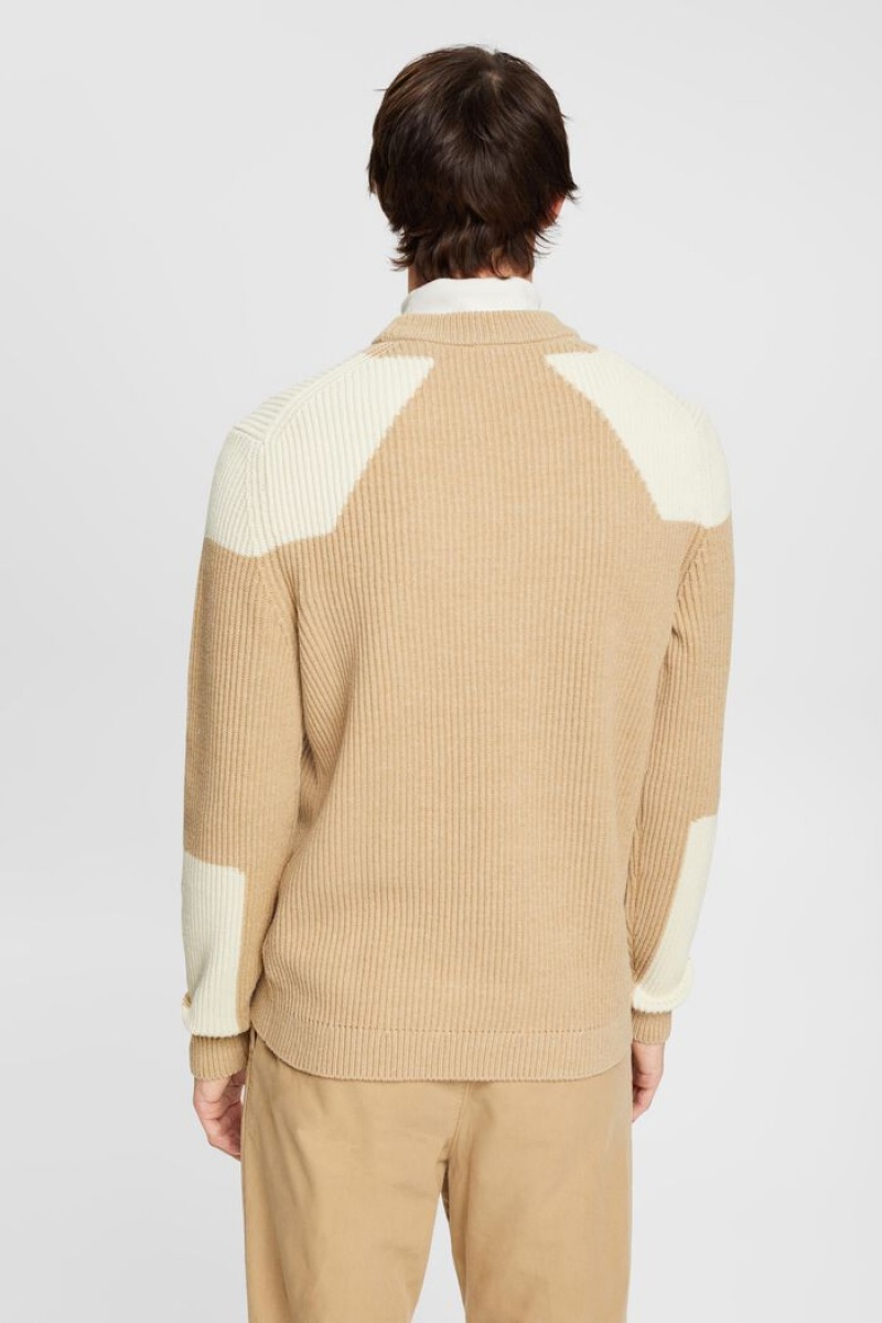 Pánské Jumpers Esprit Rib Knit With Colour Block Details Hnědožlutý Béžový | HPD730459