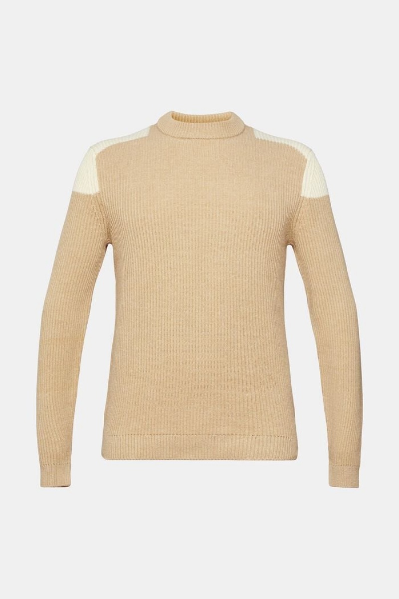 Pánské Jumpers Esprit Rib Knit With Colour Block Details Hnědožlutý Béžový | HPD730459