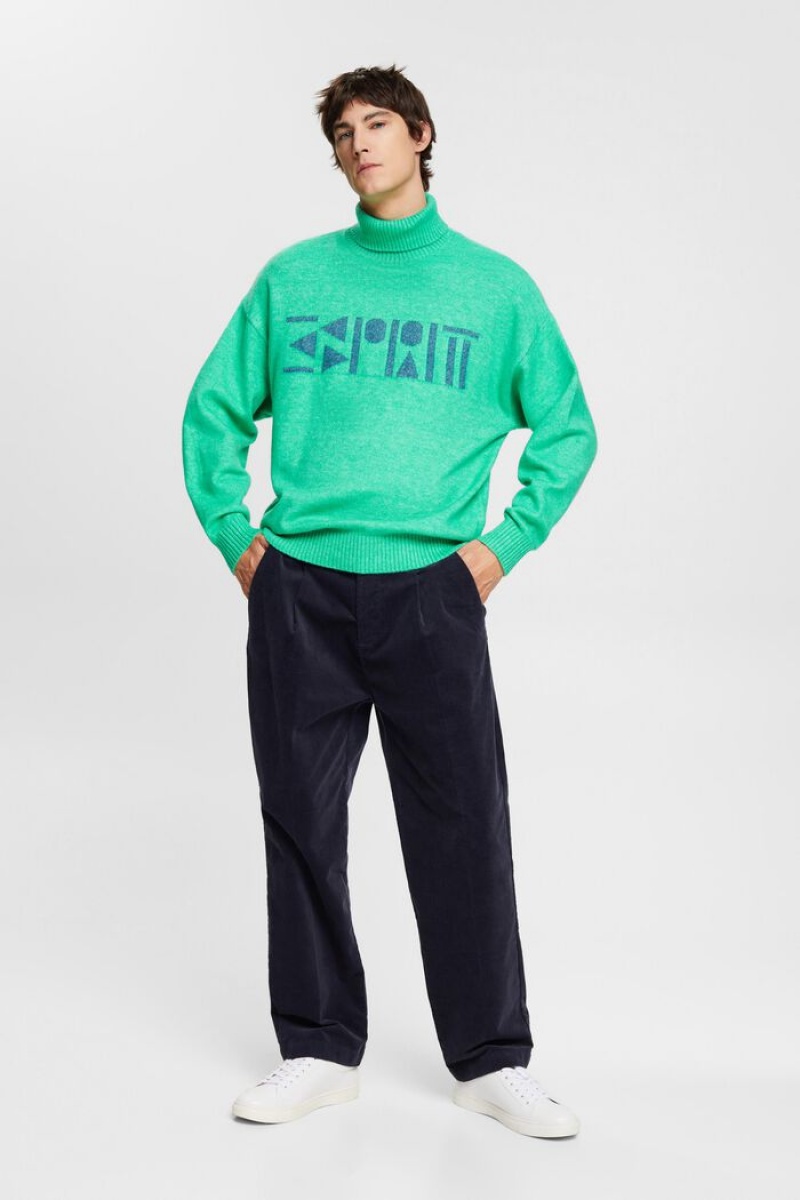 Pánské Jumpers Esprit Rollneck Oversized With Logo Světle Zelene | DUC967182