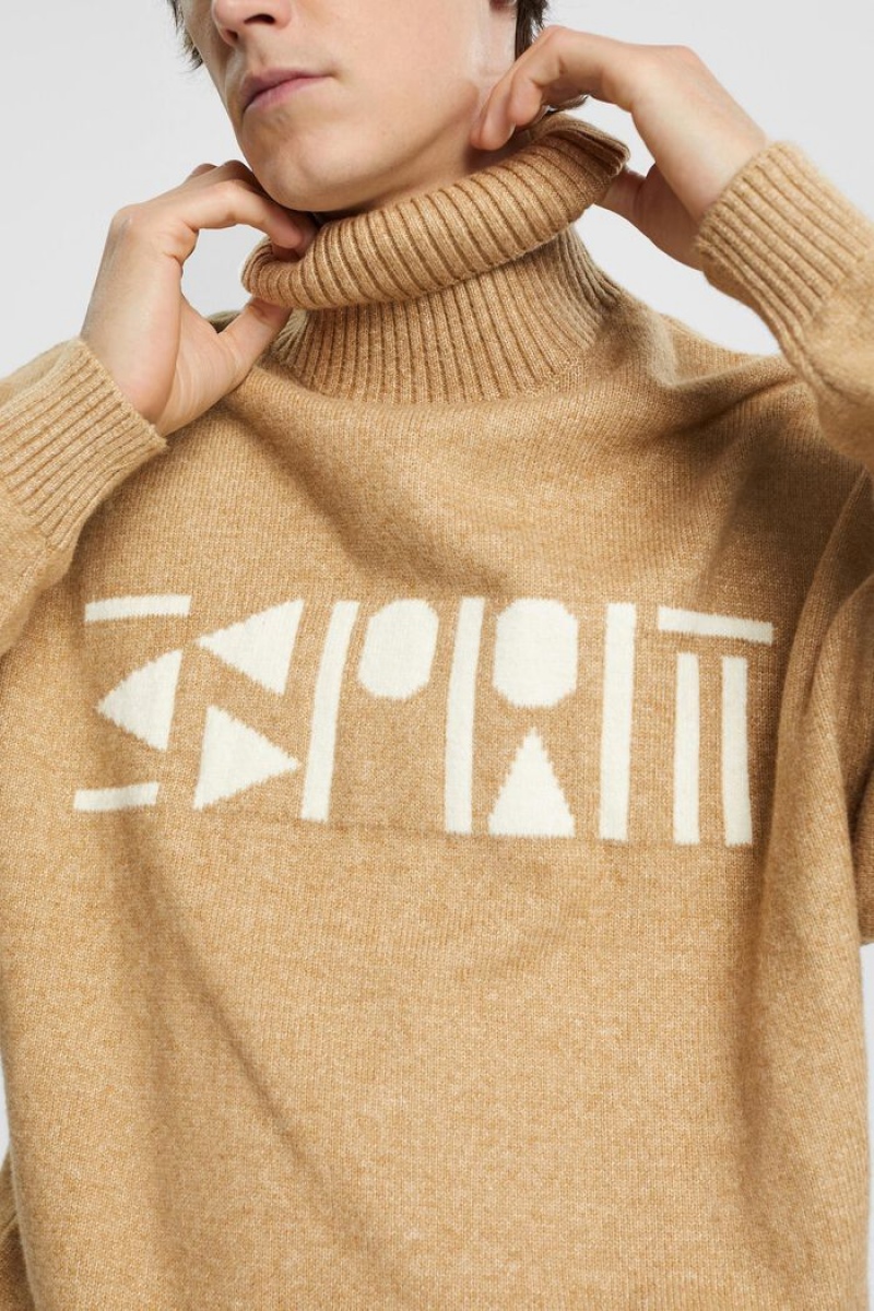 Pánské Jumpers Esprit Rollneck Oversized With Logo Hnědožlutý Béžový | ZFM428107