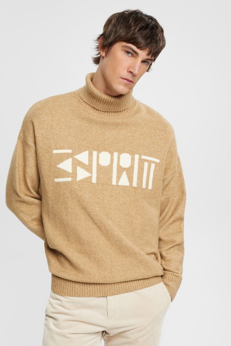 Pánské Jumpers Esprit Rollneck Oversized With Logo Hnědožlutý Béžový | ZFM428107