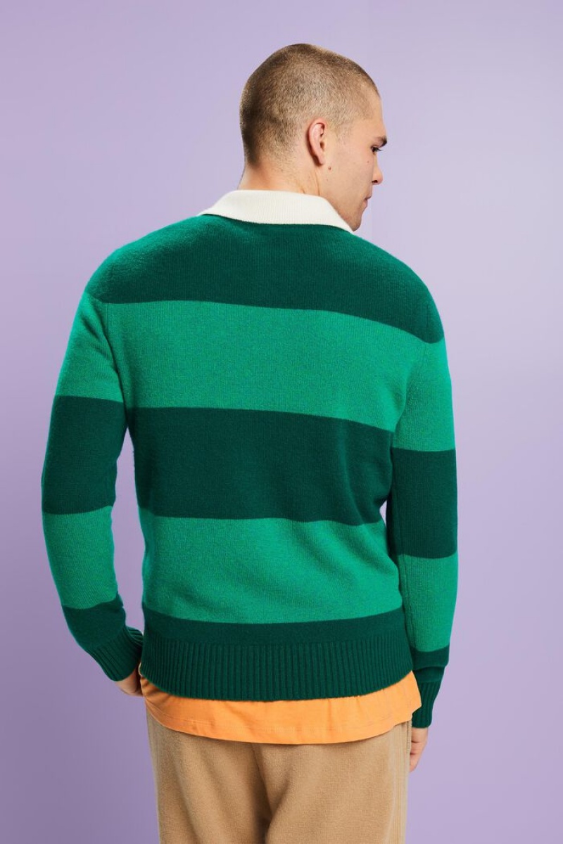 Pánské Jumpers Esprit Rugby Stripe Cashmere Tyrkysové Zelene | USJ280974