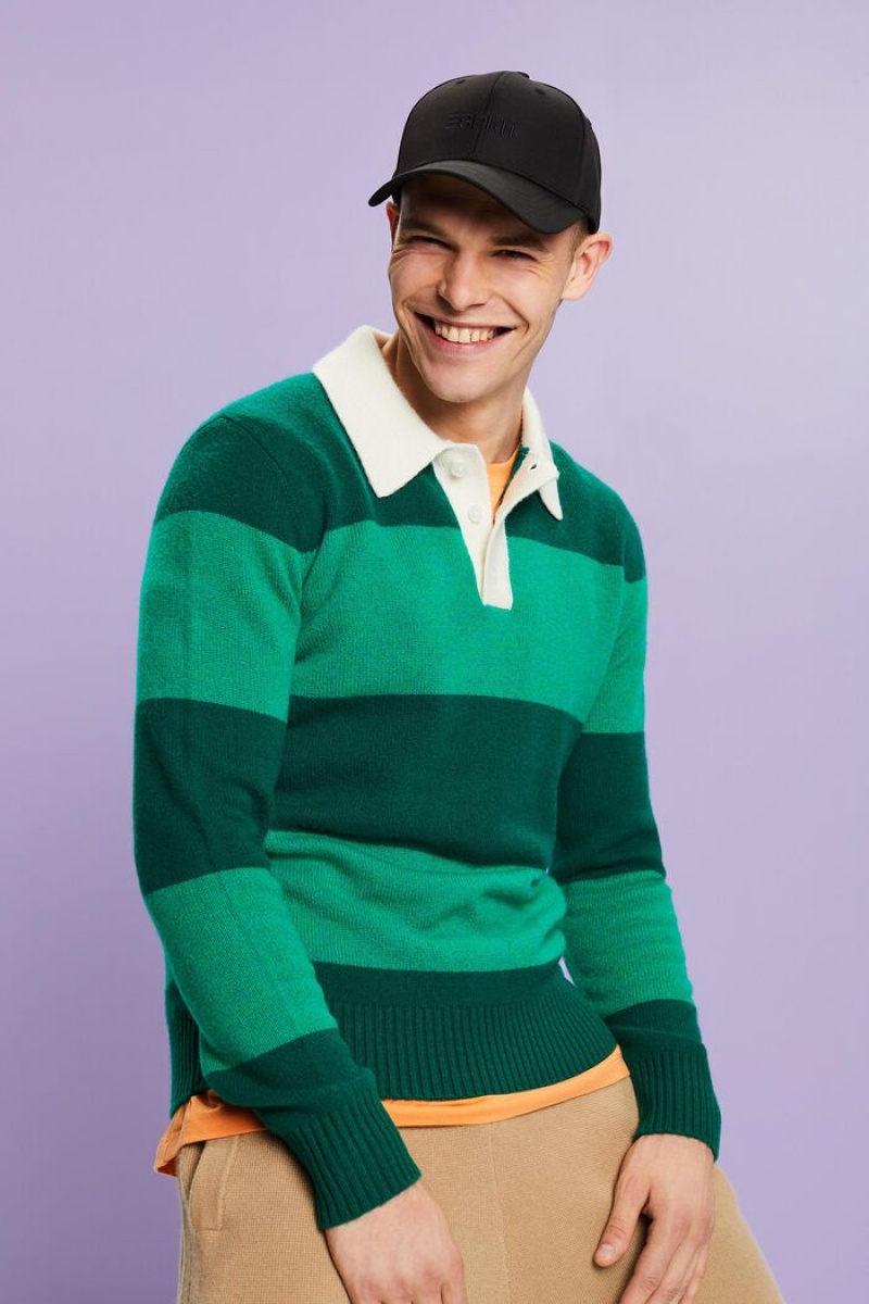 Pánské Jumpers Esprit Rugby Stripe Cashmere Tyrkysové Zelene | USJ280974