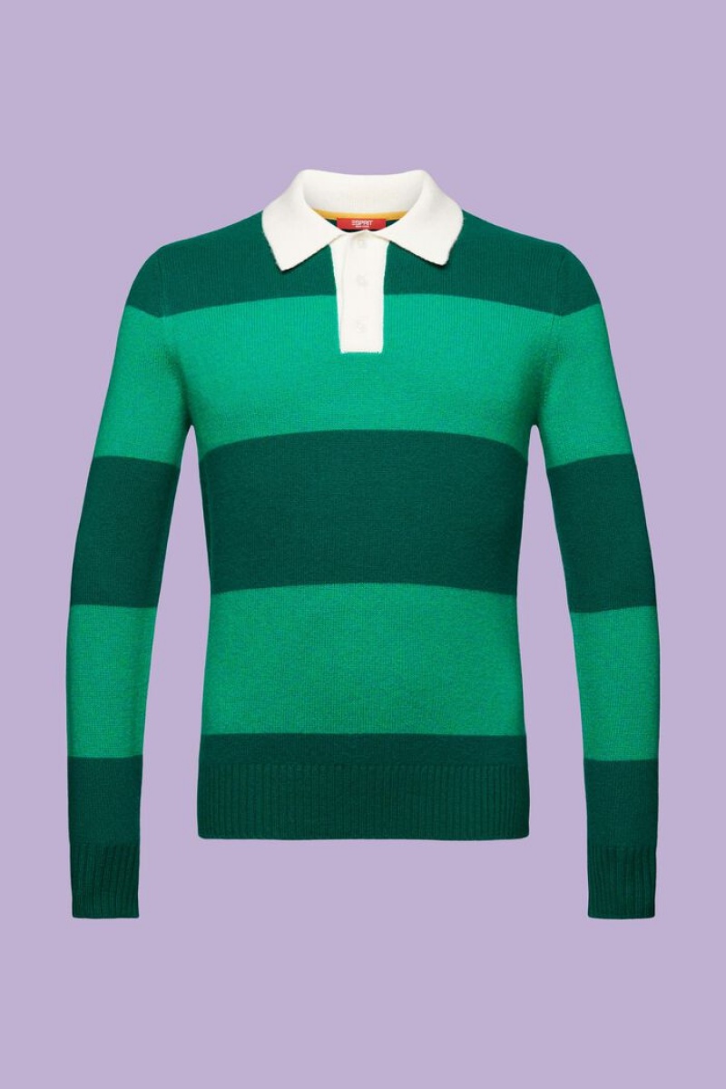 Pánské Jumpers Esprit Rugby Stripe Cashmere Tyrkysové Zelene | USJ280974