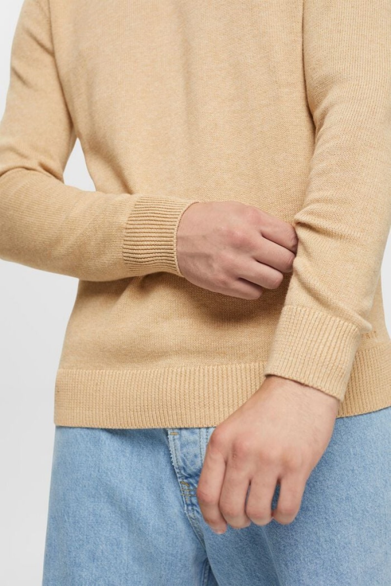 Pánské Jumpers Esprit Sustainable Bavlněné Knit Béžový | AXO493526