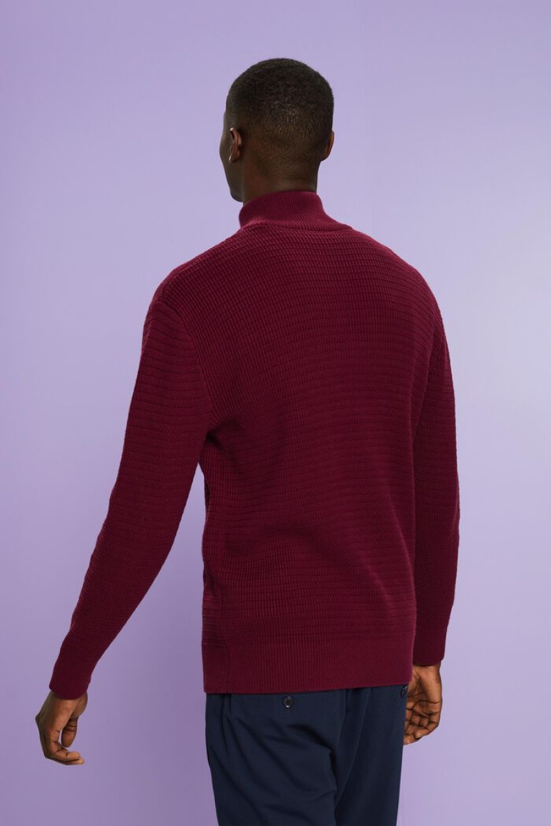 Pánské Jumpers Esprit Textured Bavlněné Knit Troyer Tmavě Červené | DCI628105